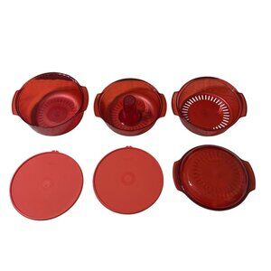 Tupperware Tupperwave Microwave Stack Cooker Casserole 7 Piece Set Cranberry Red